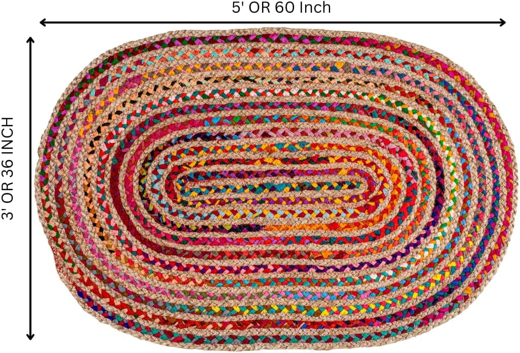 Home Oval Jute Cotton Chindi Rug 3'x5'