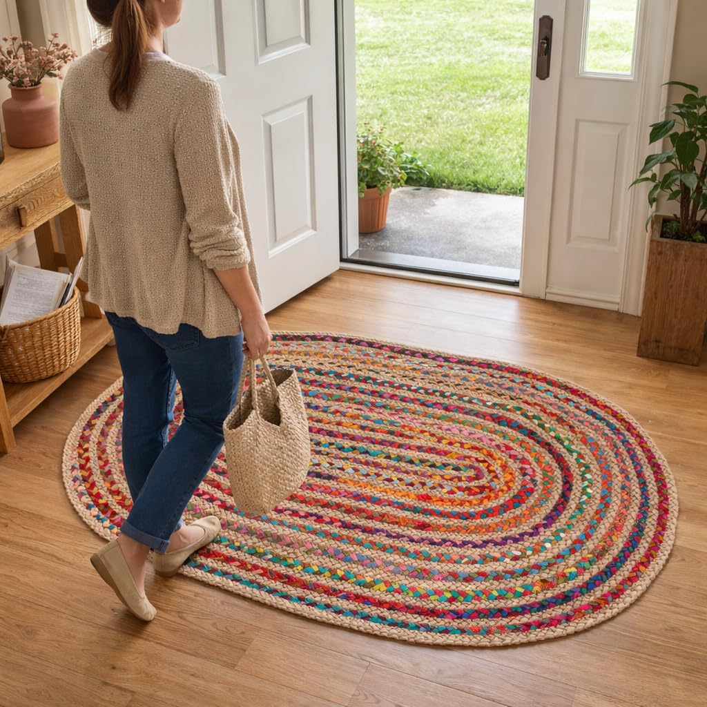 Home Oval Jute Cotton Chindi Rug 3'x5'