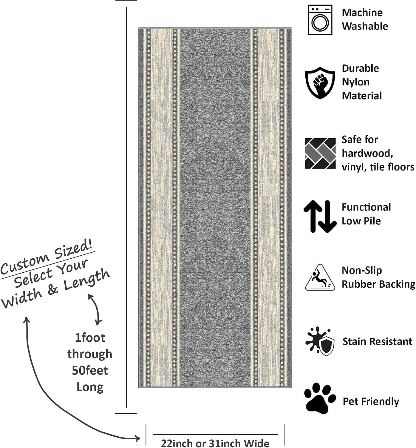 Bordered Runner Rug 22in X 13ft