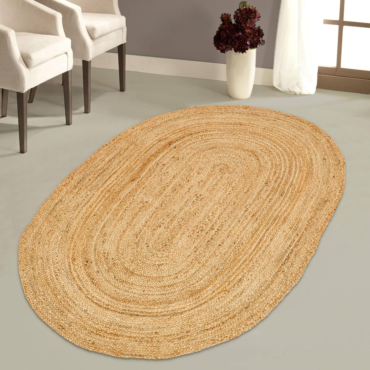 Hand Woven Oval Jute Rug 5' x 8'