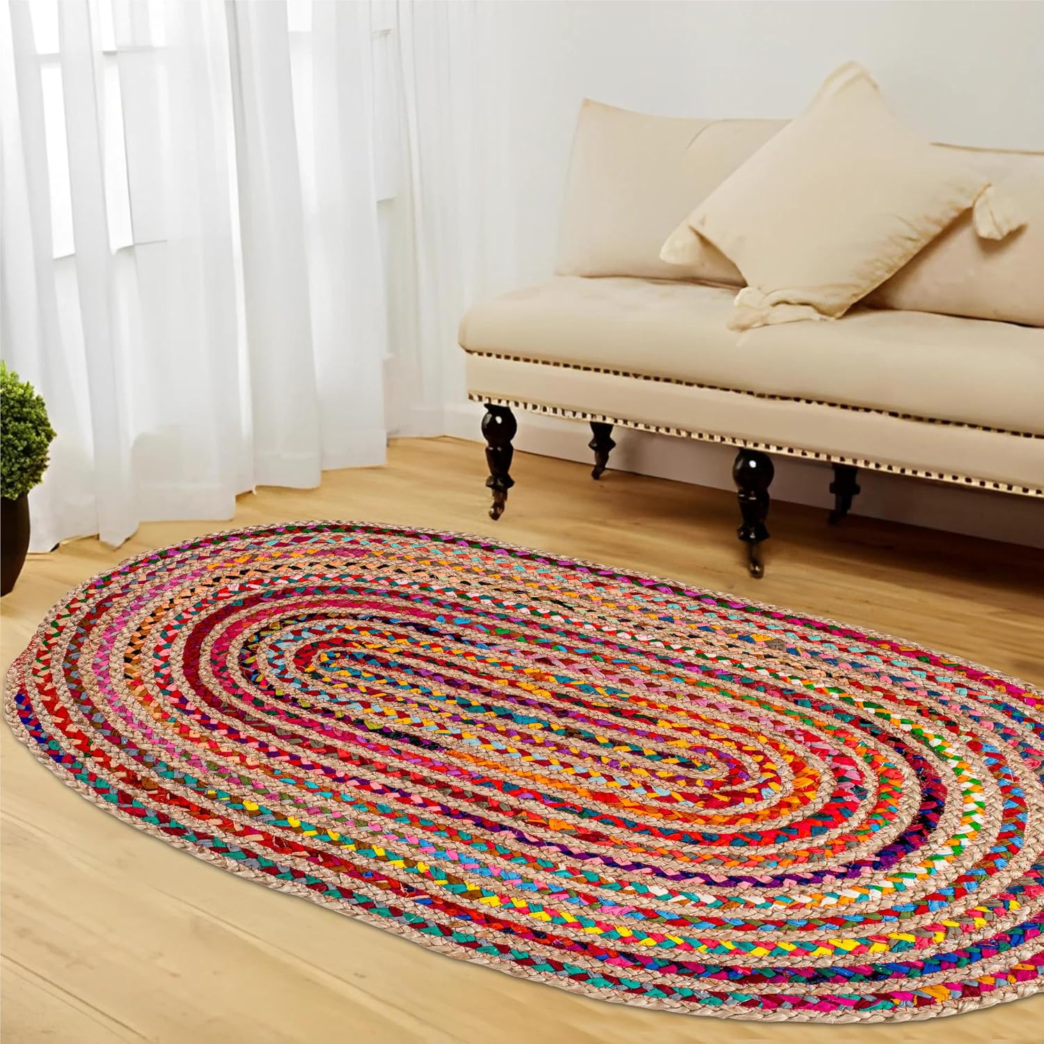 Home Oval Jute Cotton Chindi Rug 3'x5'