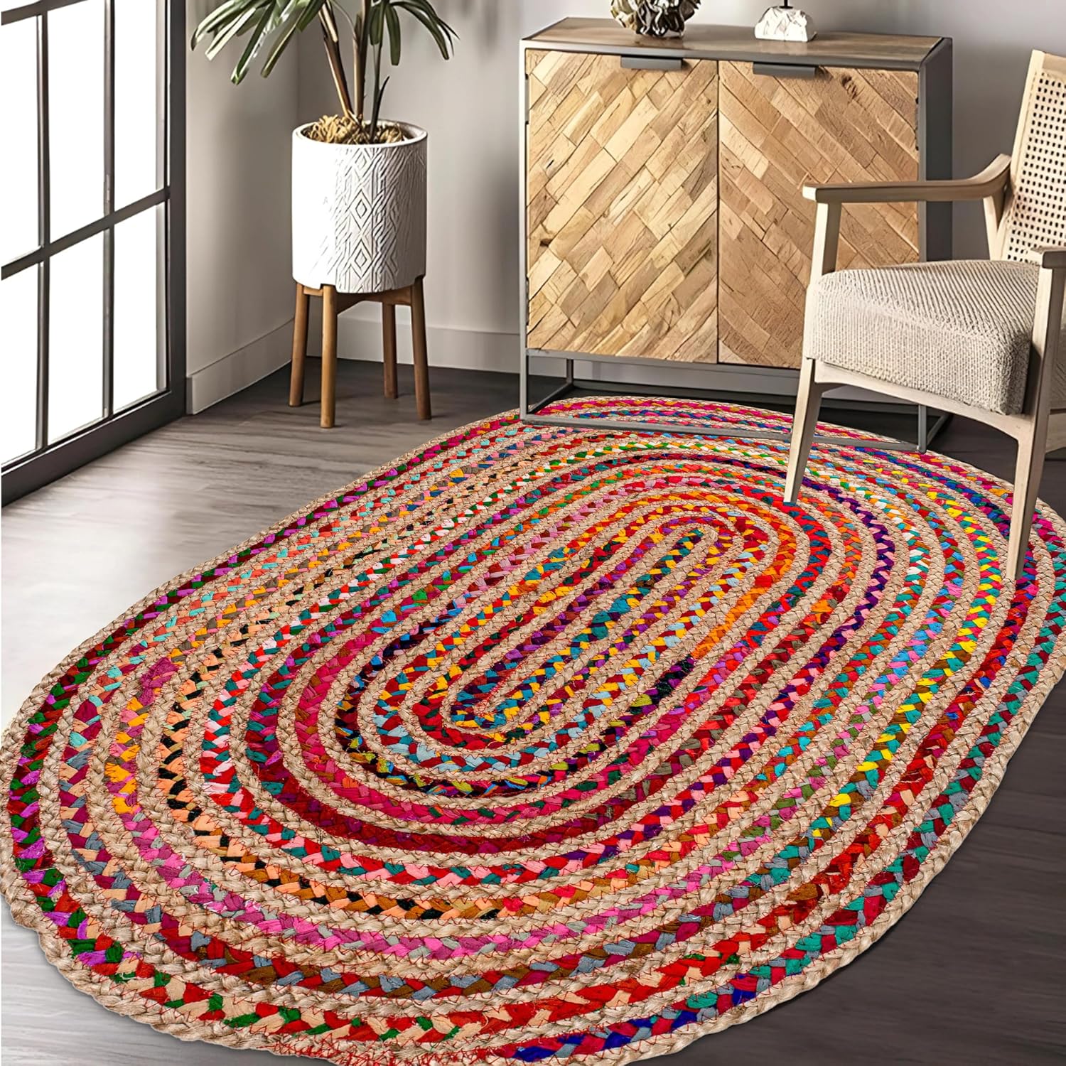 Home Oval Jute Cotton Chindi Rug 3'x5'