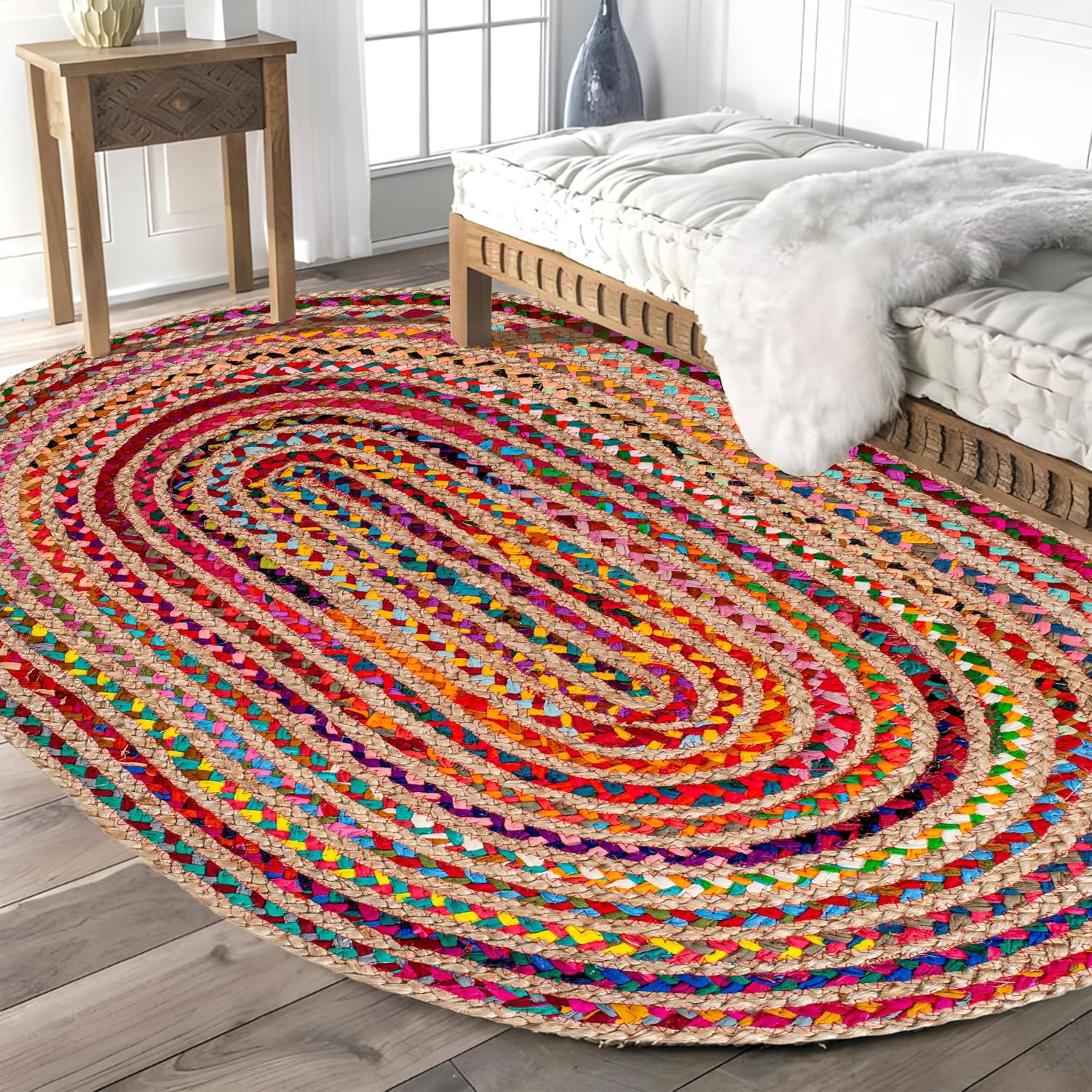 Home Oval Jute Cotton Chindi Rug 3'x5'