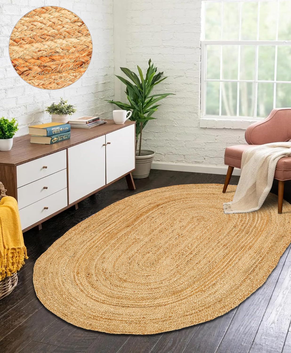 Hand Woven Oval Jute Rug 5' x 8'