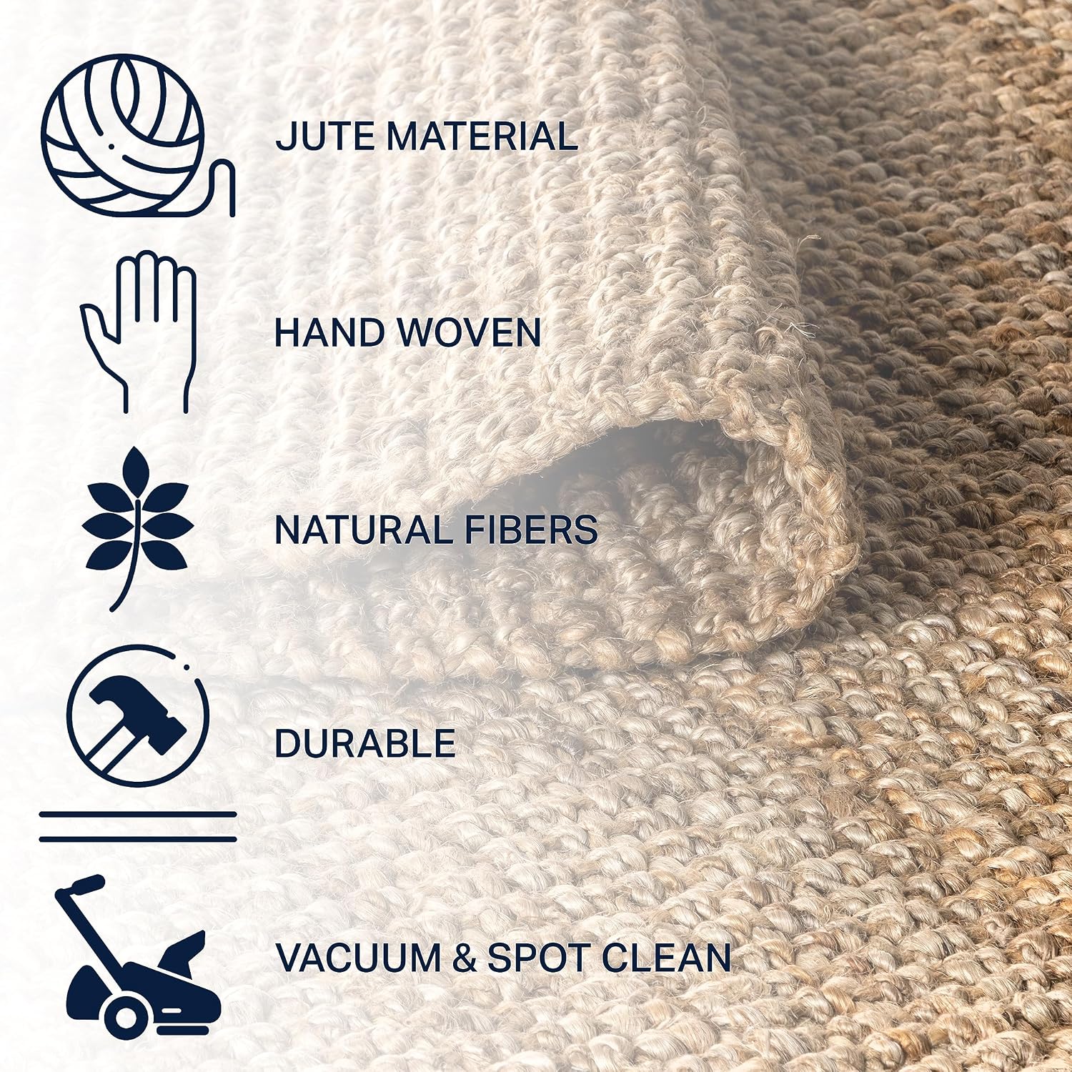 Handwoven Jute Area Rug 5x5 Square