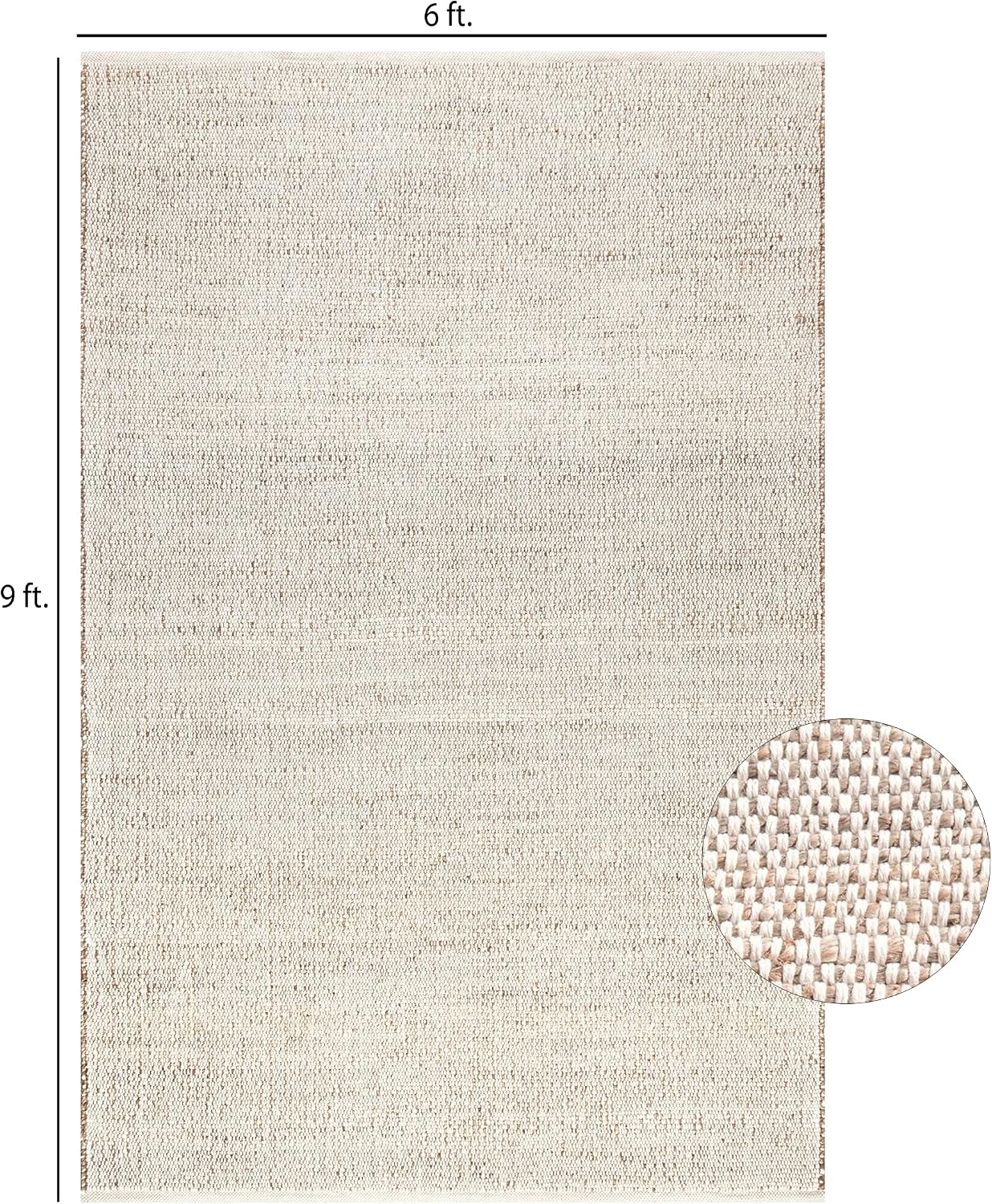 Homes Hand Woven Jute Cotton Rug 6' x 9'